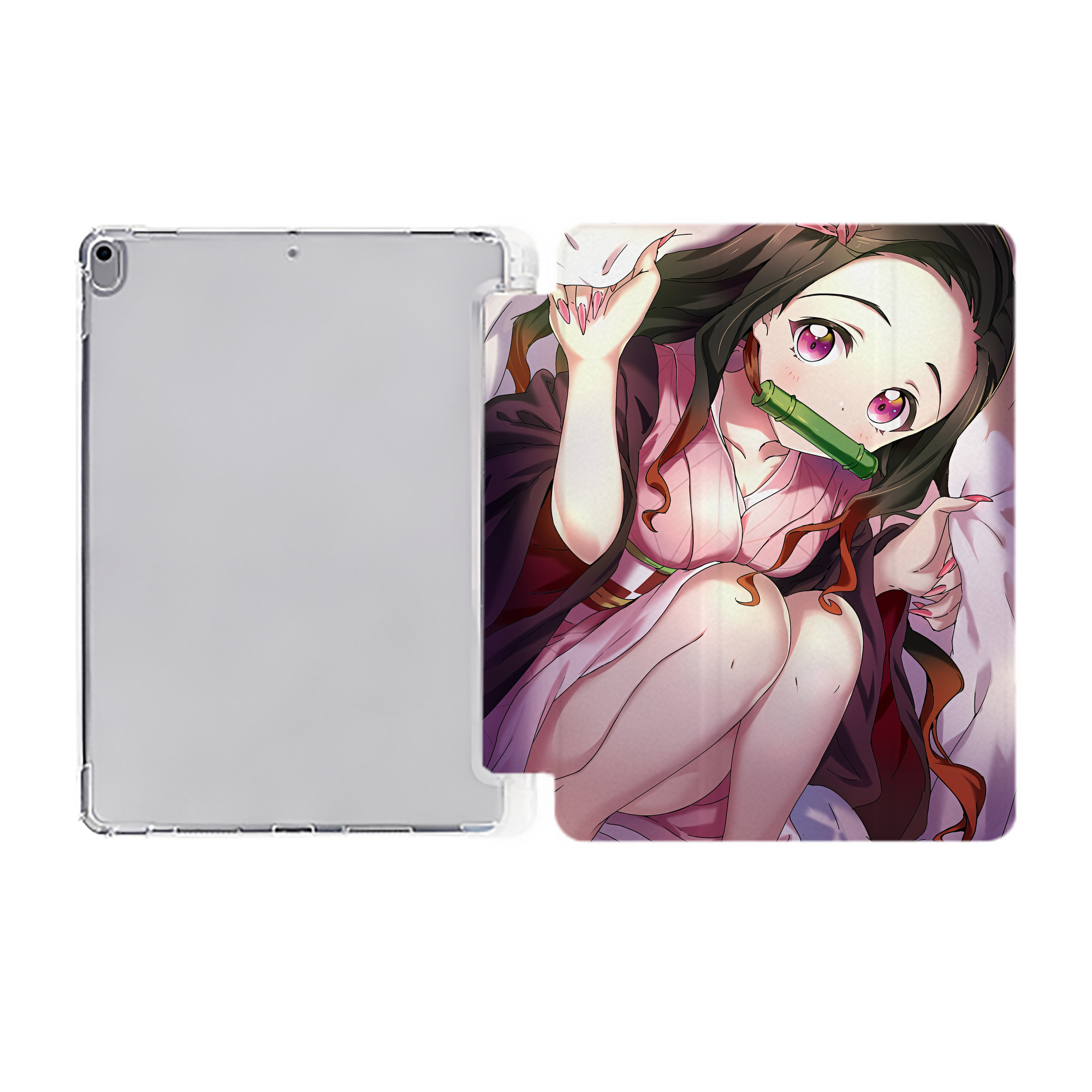 （画像用） 鬼滅の刃（きめつのやいば）竈門 禰󠄀豆子／かまど ねずこ Kamado Nezuko IPad ケース ペン収納付き 三つ折りスタンド PUレザー×シリコン 対応機種9.5/10.5/10.9インチ